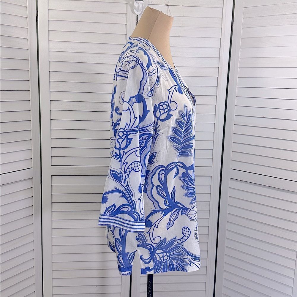 Talbots Cotton Tunic Size Large Paisley Blue White Floral NWOT - Picture 8 of 12